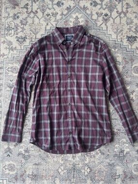 Charles Tyrwhitt Burgundy Plaid Button-Down Shirt Extra Slim Fit